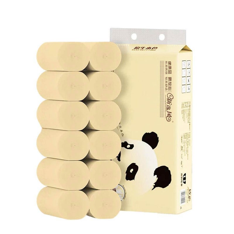 Bamboo pulp toilet paper rolls, coreless toilet paper, household value pack, natural color toilet paper, family pack, long roll.